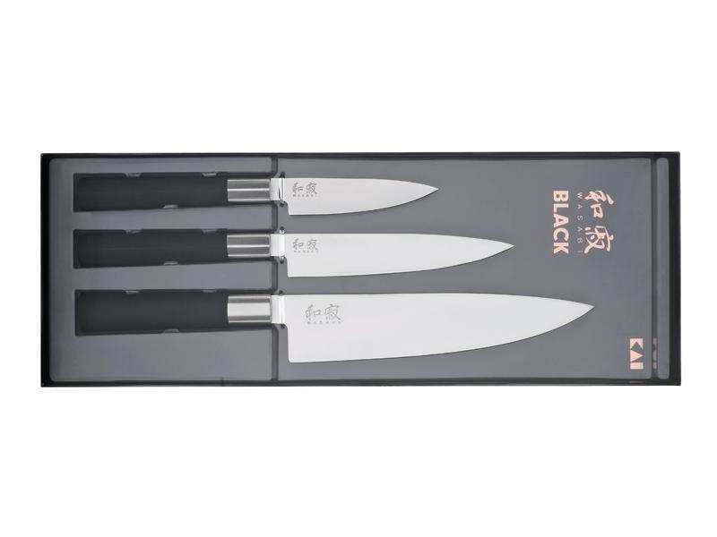 Set of 3 Kai Wasabi Black Stainless Steel Kitchen Knives