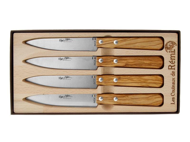 Box of 4 olive wood stainless steel table knives