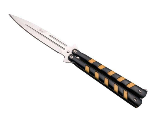 Third black and yellow stainless steel butterfly knife 13cm