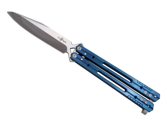 Satin blue butterfly knife